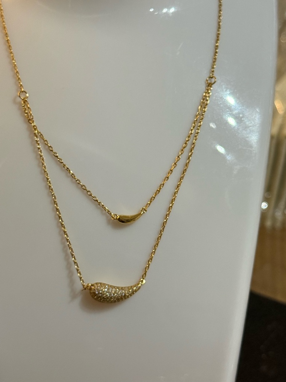 Delicate Gold Double-Layer Pavé Teardrop Necklace
